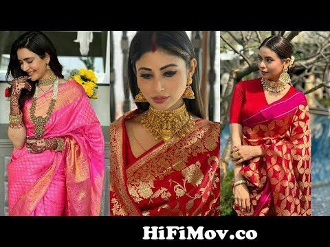 Banarasi Saree Ideas for Newly married Girls - Banarasi silk Saree  Jewellery and Hairstyle ideas from sadi war Watch Video 