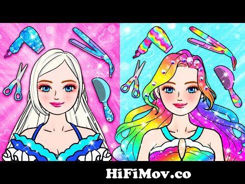 Paper Dolls Dress Up - Rainbow Rapunzel & Blue Elsa Need To New Hair  -Barbie Transformation Handmade from www bangla pot camel Watch Video -  