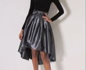 For the girl who wants to party all the time. The AKIRA Label Party Time Hi Lo Midi Skirt features a metallic hue, hi-lo hem, tie front detailing, and a concealed side zipper. Style with a flowy blouse and stiletto heels to complete the look. nn- 92% polyester 8% spandex n- Hand wash coldn- 38” waist to hem n(approx. measured from size small)n- Importedn- Model is wearing size smallnnProduct ID: 187198