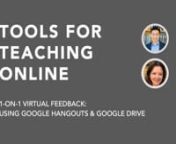 [TIMESTAMPS BELOW] A great way to conference virtually with students is by using a combination of Google Hangouts (to talk) and Google Drive (to share work). Both can discuss and edit documents in real time. Great for office hours, 1-on-1 conferences, and collaborations. Special thanks to Ana Marjanovic, instructional designer at the Center for Excellence in TeachingGoogle Hangouts is better suitedn05:07 Recommendation #3: With small groups, create a folder for each studentn05:38 Sharing a fol