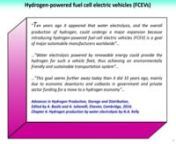 &#39;Comparing electrolyser-powered-by-photovoltaics and photo-electrochemical systems for H2 production by splitting H2O with solar energy&#39; n(first aired 20 January 2015 via the Knowledge Transfer Network)nnCombustion of hydrogen produces only water, making it an attractive energy carrier for the future, providing it can be produced by routes other than by reforming natural gas, the present predominant industrial route, as it emits carbon dioxide. Is it feasible to use solar energy to generate hydr