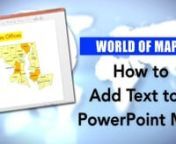 In this video you will learn how to add and customize text in your presentation. Our maps are easy to customize for your sales, marketing or educational presentations or projects. Every object in one of our maps is an independent individual object that can be customized. The techniques shown here also work with Google Slides and Apple Keynote.nnAll the text in our maps is live and can all be edited and customized. Using your cursor, click on a block of text. When you click on a text box you will