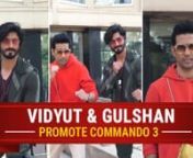 Vidyut Jammwal and Gulshan Devaiah were spotted at an event while promoting their upcoming movie &#39;Commander 3&#39;. Vidhyut Jammwal was dressed in a maroon tee with black bottoms and boots. He completed his look with a jacket. Gulshan Devaiah, on the other hand, was spotted in a red hoodie with a yellow sling and khaki shorts. He completed his look with khaki shorts.