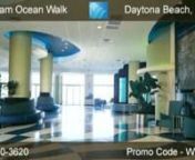 For Reservations Call: 800-670-3620 Promo Code: WVRVALnhttps://reservations.ihotelier.com/is...nnSPECIAL: One Bedroom from &#36;149 per night.nnWelcome to the incredible beachfront Wyndham Ocean Walk where youll enjoy a host of amenities and a spectacular entertainment complex right next door. Youll find shops, restaurants and movies just steps away from this deluxenDaytona Beach resort. And with the areas only traffic free beach and an array of outdoor activities, Wyndham Ocean Walk is simply terri