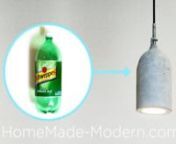 In Episode 11 of HomeMade Modern, Ben shows how to make a concrete pendant lamp out of plastic soda bottles.