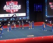 This is the Stingrays&#39; International Open Coed Level 5 team, Electric, competing at the NCA National Championship cheerleading competition at the Kay Bailey Hutchison Convention Center in Dallas, TX on 3/1/15. They were in 9th place out of 15 teams with a score of 94.59 after Day 2.They are from Marietta, GA.