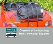 Overview and fitting of the unique boot-bag car boot luggage rack alternative from www.boot-bag.comnnWe manufacture two models and ship globally.nnoriginal- £82.95 - 50 ~Litres of additional luggage capacitymeasures 70x36cmx20cm ( 28