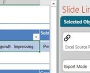 Short clip showing how the reference editor of Slidefab 2 works.nnSlideFab 2 is a software to automatically produce PowerPoint slides from any Excel model. The idea is to empower Excel users. Typically coding skills in VBA (Visual Basic) are required to create PowerPoint presentations automatically. This is not the case with SlideFab 2. With decent Excel skills everybody can create hundreds of presentations or slides automatically. Thus, no one-off coding stunts with code from the internet are r