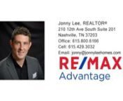 ﻿﻿﻿104 Elissa Dr Hendersonville TN 37075 &#124; Jonny LeennJonny LeennJonny is the team leader and general manager for Team Jonny Lee and has been Gary&#39;s &#39;right hand man&#39; since 2005. In 2015 Gary, Debra &amp; Jonny opened their own RE/MAX Office called &#39;RE/MAX Advantage&#39;.nnHe&#39;s married to Singer/Song Writer - Jenny Slate (Jenny Slate Lee) who you may have heard performing at one of Nashville&#39;s local venues such as the Bluebird Cafe or even caught one of her live performaces around the world or