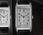 The Jaeger LeCoultre Reverso accomodates one&#39;s whims and outfit changes with a case that turns over into another face. This Reverso Duo Date features both a classic light dial, and another minimalist dial on the reverse. One watch, two looks!nnJaeger LeCoultre Grande Reverso Duodate Limited Edition Watch 274.8.85: Stainless steel 32 x 52 mm rectangular case with reeded ends rotating within its back plate. Silvered engine-turned dial, black Arabic hour numerals, inner minute divisions, blued stee