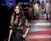 Do it like you own it! Vaani Kapoor glides down the ramp in a high-waisted floral skirt for LFW’17. The actress looked smashing hot in black high neck bomber jacket with beautiful floral applique and a sheer black net top. Ritu Kumar put together a collection of structured western ensembles that veered between muted colours, silk skirts to shoulder cut out tops. She kept her tresses loose and makeup light, adding the perfect mix to her 10/10 look. The Befikre star turned showstopper for ace de