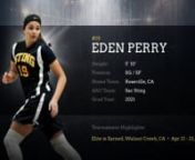 Tournament Highlights from Elite is Earned Invitational, Apr 21-23, 2017. Eden is in 8th grade, playing on a High School Varsity AAU team.nHeight: 5’ 10’nPosition: SG / SFnHome Town: Roseville, CAnAAU Team: Sac StingnGrad Year: 2021