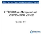 This session was originally held on November 14, 2017.nn21st CCLC Grant Management - Susan D’Annunzio, Student Services Supervisor - Pennsylvania Department of Education, Harrisburg, PA nnThe Role of the 21st CCLC Training and Technical Assistance Team - Karen Lehman, Youth Development Program Manager - Center for Schools and Communities, Camp Hill, PA nnIntroduction to the Pennsylvania Statewide Afterschool/Youth Development Network (PSAYDN) - Laura Saccente, PSAYDN Director - Center for Scho