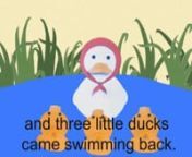 The popular nursery rhyme Five Little Ducks, re-created by ME productions. All original work. Hand-drawn cut-outs animated using stop-motion photography; and further animated on Adobe After Effects.