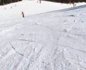skiing with iPhone atsteep, flozen slope