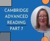 Cambridge English: Advanced C1 Reading and Use of English Part 7nnFree 7 Day Advanced course: nhttps://elearning.homestudies.ch/courses/free-advanced-elearning-course/nn1-1 Private Online English: Advanced Lessons:nhttps://homestudies.ch/englischkurse/cambridge-vorbereitungskurse-pet-fce-cae-cpe/cae-kurs-advanced-certificate-kurs/nnComplete article:nhttps://elearning.homestudies.ch/investigating-the-text-advanced-reading-and-use-of-english-part-7/nnFree CAE Advanced Vocabulary List:nhttps://home