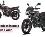 Best Bikes in India Under 1 Lakh nnDo you love to ride a bike? What motorcycle do you need for your job, is your ability to buy a motorcycle within one lakh rupees? What you are looking for is the best bike out for 100000 rupees?nn• Bajaj Pulsar 125 - (Engine Capacit 124.4 cc, Mileage 50 kmpl, Max Power 11.64 bhp).nPrices - Starting from 78,496 INRnn• Honda Shine - (Engine Capacity 124 cc, Mileage 55 kmpl, Max Power 10.59 bhp).nPrices - Starting from 75,186 INRnn• Hero Super Splendor - (En