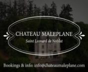 We are a Dutch couple and starting a B&amp;B with 4 rooms in the Chateau and accepting bookings from August 2022.nnMore info: info@chateaumaleplane.comnnThe Chateau is located within 10 minutes walking distance of the medieval town centre of Saint Leonard de Noblat with several restaurants.nOur guests can also use the Dining salon and the so called blue salon for relaxing. The Chateau has a four hectare garden with 200 year old Sequoia trees.