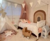 A real princess room by Les Petits Monaco for a girly little girl. Pastel pink wallpaper, with delicate gold stars as a feature wall. Cam Cam Copenhagen bed, shelves and bedside locker. Wooden toys by Little Dutch, Kid&#39;s Concept, Kiko &amp; GG, Oli Ella and lots more. Beautiful dress-up costumes by Fabelab and Meri Meri. nhttps://www.lespetits.fr/