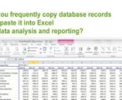 XLReport ends the hassle of copying and pasting data to Excel sheets, avoiding repetitive tasks. No more Copy &amp; Paste!nnThree easy steps is all it takes:nConnect to your databasesnnConnect to MS SQL Server , MS Access, MySQL, Oracle and any other data source through ODBC or OLEDB.nQuery your datannEasily create queries with the visual query builder, assign expressions, formulas, filters and parameters. Then save the query for later use.nExport to ExcelnnExport to a new or an existing Excel f