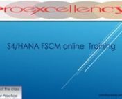 S4Hana FSCM online training by Proexcellency.nnnFSCM improves the efficiency of the accounts receivable and accounts payable teams, improving the business&#39;s cash flow. SAP Financial Supply Chain Management suite of modules and applications provides a solution to improve your AR processes; it provides functionalities for electronic billing, managing billing disputes, collections management, and credit risk management.nnnFollowing are the Modules of FSCM :nnn- SAP Treasury and Risk Management (FIN