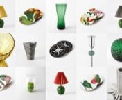 Ett urval av Svenskt Tenns vaser, bordslampor, ljusstakar och glasunderlägg.
