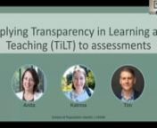 Applying Transparency in Learning and Teaching (TiLT) to assessments - nKatrina Blazek, Anita Heywood and Timothy DobbinsnSchool of Population Health, Faculty of Medicine and Health, University of New South Wales)nnTo become independent learners, students need to self-assess their work and meta-analyse their problem-solving process. To help students develop this skill, a reflective question was introduced into a data analysis project. Anticipating that students might feel a reflective task was i