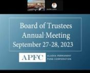 AGENDAnWEDNESDAY, SEPTEMBER 27, 2023nn08:30 a.m. BOARD OF TRUSTEES ANNUAL MEETING CONVENESnCALL TO ORDERnROLL CALL (Action)nAPPROVAL OF AGENDA (Action)nAPPROVAL OF MINUTES (Action)n• May 17-18, 2023 – Quarterly Meetingn• July 12, 2023 – Regular MeetingnSCHEDULED APPEARANCES AND PUBLIC PARTICIPATIONnn8:45 a.m. COMMITTEE REPORTSn• Audit Committeenn9:00 a.m. CHIEF EXECUTIVE OFFICER’S REPORTS (Information/Standard Reports)nPending Board Matters, Trustee Education Report, Disclosure Repor