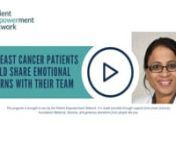 What is it important for breast cancer patients to share their emotional concerns? Expert Dr. Bhuvaneswari Ramaswamy reviews common emotional issues that can arise for patients, discusses why it’s important to voice concerns, and shares support options.nnDr. Bhuvaneswari Ramaswamy is the Section Chief of Breast Medical Oncology and the Director of the Medical Oncology Fellowship Program in Breast Cancer at The Ohio State College of Medicine. Learn more about this expert: https://cancer.osu.edu