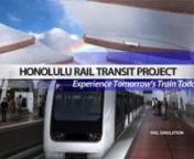 The City and County of Honolulu&#39;s planned 20-mile rail transit system, the Honolulu Rail Transit Project, is one of the largest infrastructure projects in state history.Many people in the island community of Oahu have not been exposed to rail transit.The last passenger rail service on Oahu ended in 1947 and industrial rail use ended in the 1970s.This video, narrated by a former local television news anchor, uses state-of-the-art live action and animated simulations of the guideway, rail