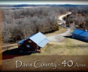 ► For a more detailed look at this property visit: https://bit.ly/3T5htHknnLocated in the western half of Davis county this beautiful and remote 2BR/2BA rustic cabin sits on 40 acres overlooking the scenic hill of southeast Iowa. This property is the perfect combination farm for someone looking to to have a cozy place to stay on the weekends while providing many opportunities on the recreational side! Built in 2005 this 1100 sqft cabin features a wrap around deck, screened in porch, hardwood f