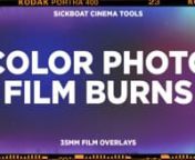 Download Color Photo Film Burn Images and Light Leaks for Photoshop, Illustrator, Premiere Pro, FCPX, DaVinci Resolve, After Effects + more!nnBreak the mold without breaking the bank. Add psychedelic color photo film burn overlays with drag and drop ease!nnDownload Color Photo Film Burns Here: https://sickboat.com/products/color-photo-film-burns-imagesnnCOLOR PHOTO FILM BURNS: n100+ Colorful Photo Film Burn JPGSn35mm Film Fogged by Hand w/ Unique Colorsn6800x4600 Resolutionn4800 DPInDragwe bui