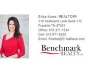 7296 Deer Ridge Rd Fairview TN 37062 &#124; Erika Kurre nnErika KurrennI hope we can meet in person soon! But for now, here&#39;s a little bit of info about me:nnnAfter almost 100 transactions into my Real Estate career, I joined Benchmark Realty in 2020 for its incredible tools and resources. This pairs well with my Bachelor&#39;s degree in Communication, along with about two decades of personal experience buying and selling homes. My past experience in TV News brings skills I use daily in Real Estate negot