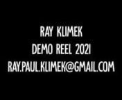 This is the demo reel of Raymond Klimek to showcase animation and modeling skills. The works shown in this reel include Polar Blues, Poor Rudolf, and the Joshua and the Promised Land Reanimated project. Polar Blues was my college thesis film created at Daemen College. All of the modeling and animation in the film were done by myself as well as the writing and storyboarding. Poor Rudolf was a freelance project created with the MudRoom team that was hired by the group FlashGitz. My role in this pr