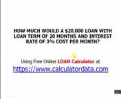 A loan calculator can be used to get the total amount of money that the borrower will pay within a specified rate, month, or year.nnVisit: https://www.calculatordata.comnnFor more free online calculators like: nMortgage Calculator,nLoan Calculator,nAge Calculator,nDate Calculator,nFraction Calculator,nIntegral Calculator,nScientific Calculator,nBMI Calculator,nPercentage Calculator,nCompound Interest Calculator ETC.