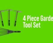 4 piece garden hand tool set from Yard Butler includes planting shovel, tiller, garden pick axe, weeder, and spring rake. The perfect kit for any home gardening needs. Use what the pros use.