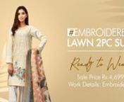 Buy the Limelight Ready to Wear Embroidered 2PC Suit in off white color from our latest ready to wear collection 2021. The ready to wear shirt has Lawn fabric and Round neckline with keyhole Embroidered front, cuffs and back hem and Rajjo net dupatta.nnGet the Limelight Ready To Wear 2 PC at the best price in Pakistan! nn✔ 100% Original Productsn✔ Lowest Prices n✔ Nationwide Shipping n✔ Free &amp; Easy Returns n✔ Money Back Guarantee n✔ New Stock Added Every Week nnFollow Us On Socia