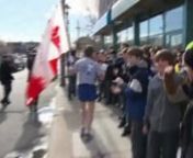 CBC News Montreal co-anchor Debra Arbec runs with marathoner and school maintenance man Eddie Nolan from Roslyn School.