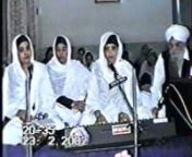 This video was recorded at a live programme in the Gurdwara. We apologise for the quality of the sound which is not brilliant. nnThis is a live recording of Kirtan performed at Gurdwara Singn Sabha, Jallandhar on 23rd February 2002. Bibi Gurdev Kaur OBE sings this Dhun with her group in a melodious and meditative style in Raag Chandar Kauns The meanings of the Shabad are also sung by the group on the same tune and classical improvisations add a different touch to the composition. The listeners c