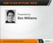 Career Gym&#39;s free webcast introduces you to the world of psychometric aptitude tests, from abstract (or logical, or inductive) reasoning through numeracy (or numerical reasoning) tests, all the way to verbal reasoning and comprehension tests. Presented by a real assessor and test author, it offers unique insight into aptitude test taking strategy, the secrets to successful preparation and practice, and much more.nnCareer Gym offers serious job test preparation services: a huge database of aptitu