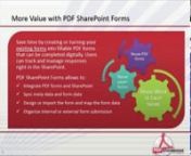 This is a recording of webinar that PDFSharePoint team presented on June 14th, 2012. Agenda for the webinar: PDF Forms — value proposition, Form Lifecycle, Public Forms, demonstration on external WordPress site and iPad client.