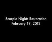 Scorpio Nights has been released in various video formats over the years. For quality reasons, I chose the original videocassette release by Trigon Home Video as my starting point. In the restoration process, the entire VHS tape&#39;s individual frames were scanned directly, removing visible specks, mitigating color breathing, solving contrast issues and performing shot by shot color correction. The end result I hope is a newly restored version of Scorpio Nights that combines the best techniques of