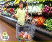 Ryan Pretend Play Kids Size Shopping Cart at the Grocery Store! Learn Healthy Food Choices to eat fruits and vegetables!