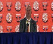 Alabama defensive coordinator and current Tennessee head coach Jeremy Pruitt addresses the media at SEC Media ..