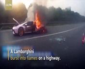 A Lamborghini burst into flames on a highway in Wenzhou City on June 29. The driver said he borrowed the luxurious vehicle worth 1.2 million U.S. dollars from a friend. He said the accident might be the result of an engine overheat from traffic jam.