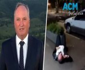 Nationals MP Barnaby Joyce has attributed the incident, where he was filmed lying on a Canberra footpath, to mixing a “prescription drug” with alcohol during a TV appearance on Sunrise. Footage: Sunrise.