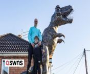 A dad has installed a giant dinosaur sculpture in his front garden - to &#39;give people something to smile about&#39;.&#60;br/&#62;&#60;br/&#62;Ben Maddocks, 50, has put the 10ft T-Rex on top of a shipping container which he uses as a garage.&#60;br/&#62;&#60;br/&#62;The dad, of Bristol, originally bought the metalwork from a garden centre for his son Noah, 6, who is &#39;into dinos big time&#39;.&#60;br/&#62;&#60;br/&#62;Ben said: “When we saw it up for sale, we thought we would buy that for Noah.&#60;br/&#62;&#60;br/&#62;“Because of Noah being autistic and into dinosaurs, he’s got boxes, boxes and boxes of dinos.” &#60;br/&#62;&#60;br/&#62;The nine-foot-six dinosaur has been living in Ben’s back garden for about three years, but Ben recently decided he wanted to put it on the roof of his house. &#60;br/&#62;&#60;br/&#62;The father-of-eight explained: “Ultimately, we wanted to put it on the roof of the house - but it weighs so much, about a quarter of a tonne - so we were worried it might come through the ceiling!&#60;br/&#62;&#60;br/&#62;“So I bought myself a shipping container, which is my garage, and thought I’d put it there for my son Noah, given his passion for dinos, but also to give children something to smile about.&#60;br/&#62;&#60;br/&#62;&#92;