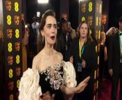 Everyone loves Emily In Paris, but Lily Collins wasn&#39;t actually up for an award at this year&#39;s BAFTAs. She was, in fact she was handing out an award at the beginning of the ceremony and was terrified about tripping up! Report by Jonesl. Like us on Facebook at http://www.facebook.com/itn and follow us on Twitter at http://twitter.com/itn