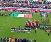 Italy and Scotland players line up for the national anthems ahead of the 2024 Six Nations match at the Stadio Olimpico in Rome.