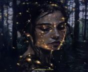 Prompt Midjourney : a realistic painting of a woman whos skin glows like fireflies in a dark forest --v 6.0